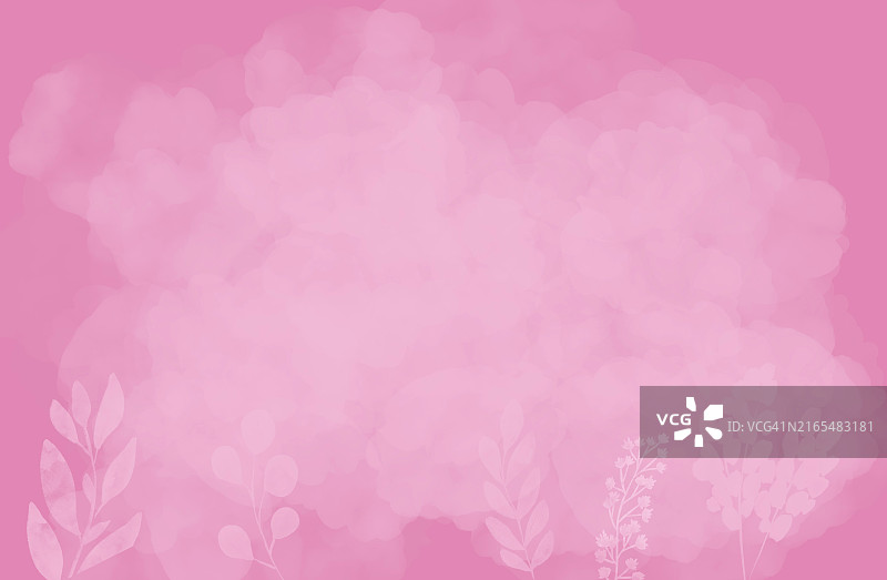 柔和粉色水彩背景与精致花卉轮廓图片素材