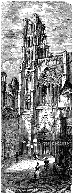 天主教兰恩圣母大教堂的古老雕刻插图，位于法国上法兰西大区埃纳省兰恩图片素材