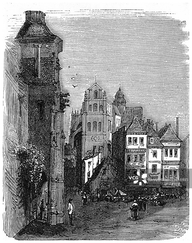 巴黎圣昆廷市场古版画图片素材