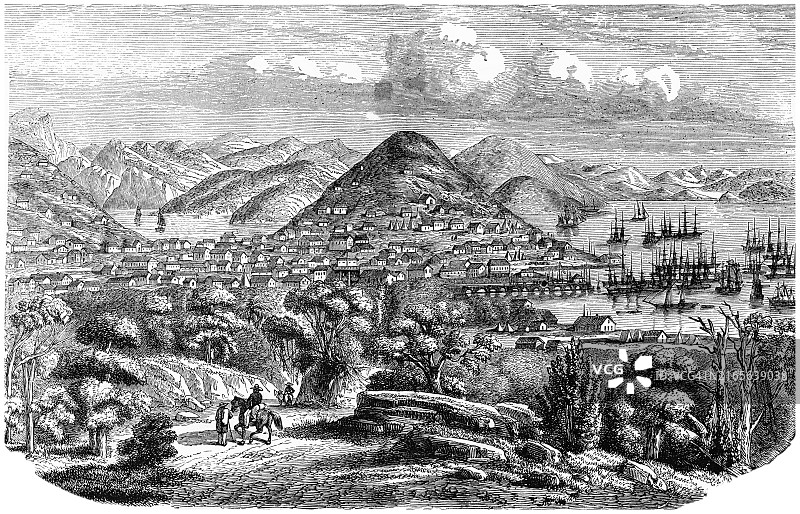 旧金山市景观旧版画，加利福尼亚图片素材