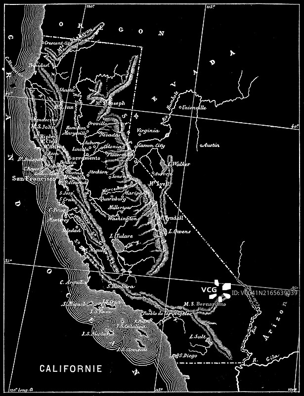 美国加利福尼亚州旧版地图图片素材