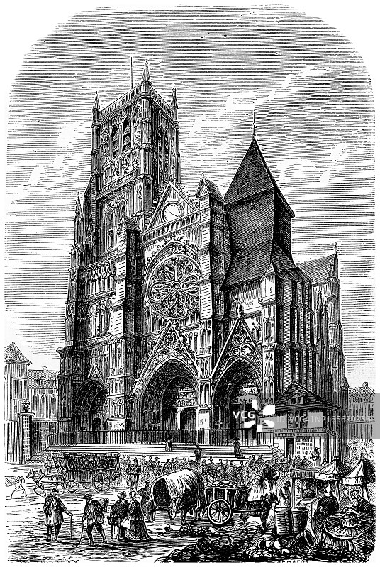 法国莫城主教座堂的古老插画图片素材