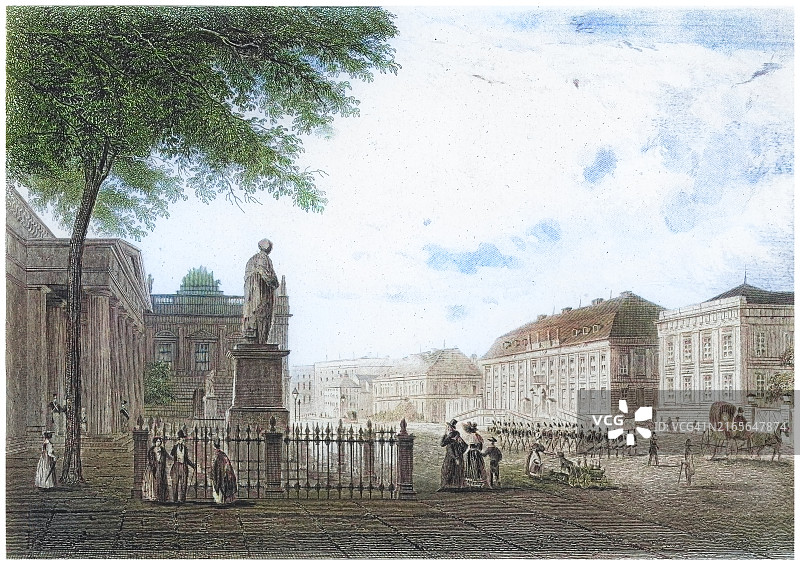 德国柏林街道古老版画插图图片素材