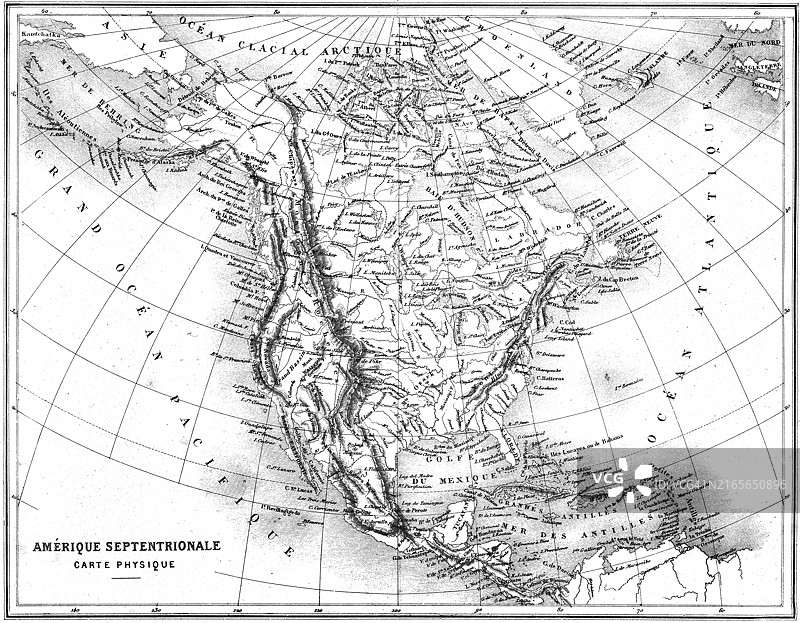 北美洲老式彩色石印地图图片素材
