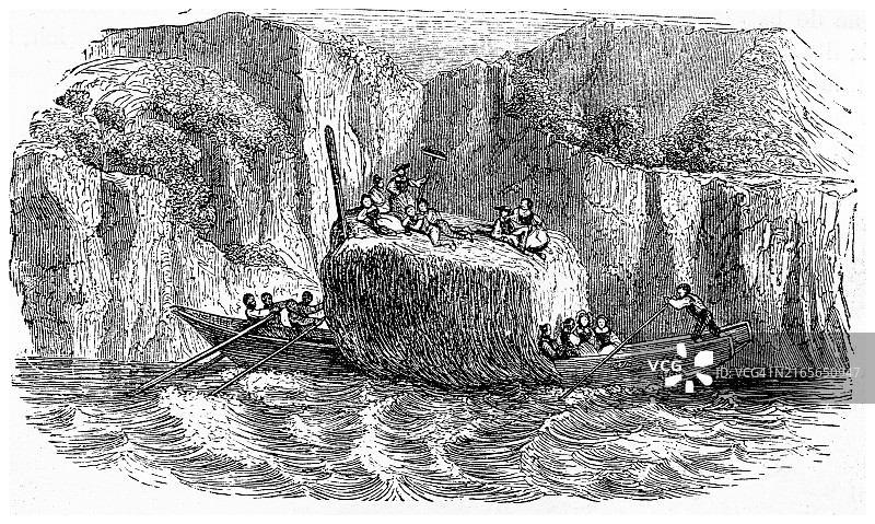 图恩湖老式版画插图：瑞士伯尔尼高地阿尔卑斯湖泊图片素材