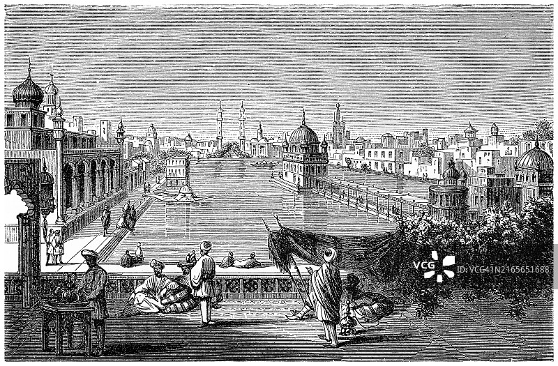 巴基斯坦旁遮普省首都拉合尔的古老雕刻插图图片素材