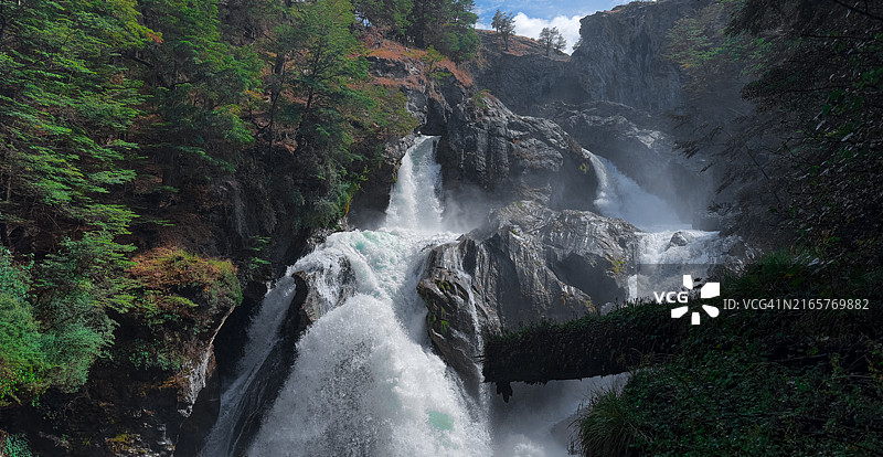 智利巴塔哥尼亚科克伦，萨尔托河上的洛斯·特雷斯·萨尔托斯瀑布图片素材