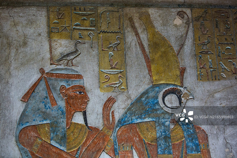 帝王谷KV14，图塞尔特和塞特纳赫特陵墓的浮雕，古底比斯，联合国教科文组织世界遗产，卢克索，埃及，北非，非洲图片素材