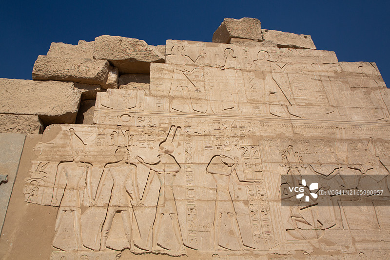 拉美西斯二世陵庙的浮雕，公元前13世纪，古底比斯，联合国教科文组织世界遗产，卢克索，埃及，北非，非洲图片素材