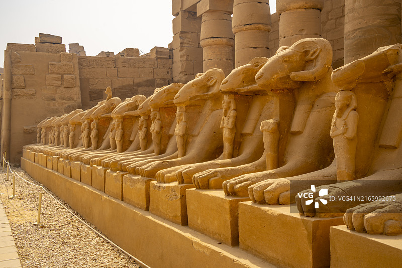 卡纳克神庙拉美西斯三世神庙前的公羊斯芬克斯像，埃及，北非，非洲，联合国教科文组织世界遗产图片素材