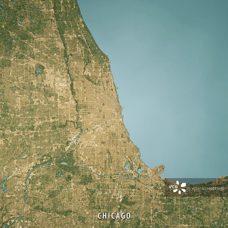 芝加哥卫星地形图3D渲染真彩色图片素材