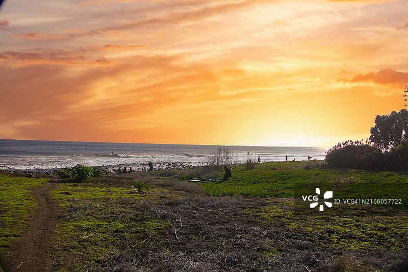 美国加利福尼亚州蒙特西托日落海景图片素材