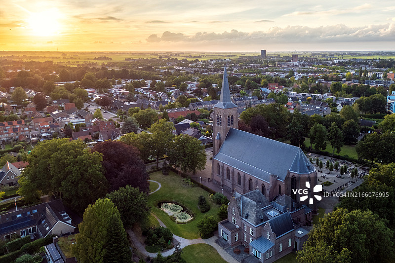荷兰阿默斯福特霍格兰金色时段航拍景色图片素材