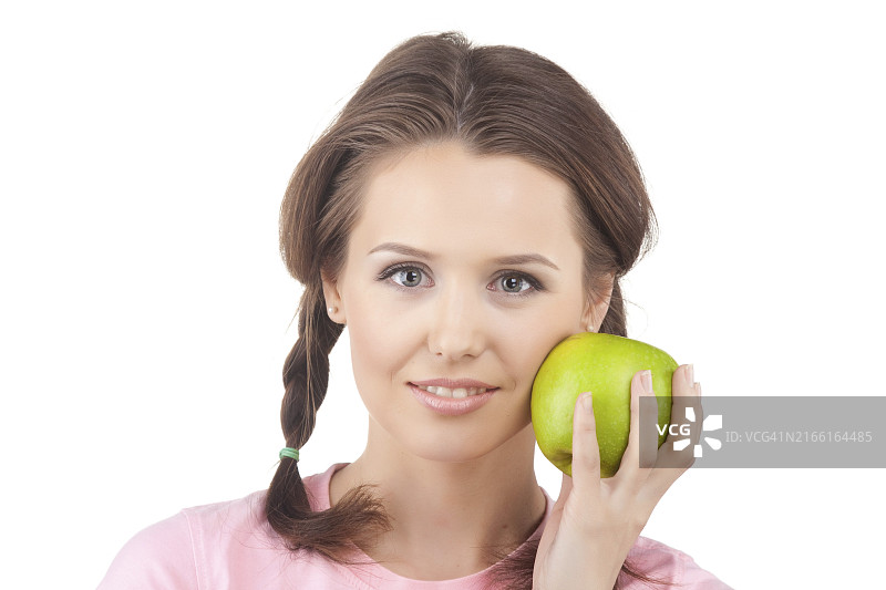 美丽健康女人拥有纯净肌肤，白色背景图片素材