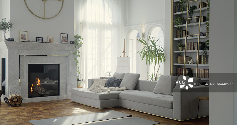 客厅里的沙发和壁炉图片素材