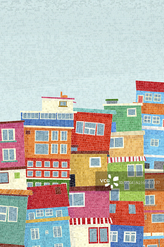 贫民窟的彩色房屋图形艺术矢量马赛克图片素材