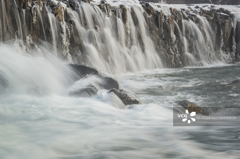 江原道铁原郡稷塘瀑布冬季景色图片素材