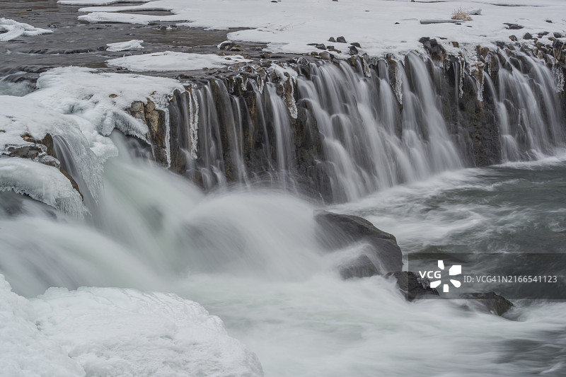 江原道铁原郡稷塘瀑布冬季景色图片素材