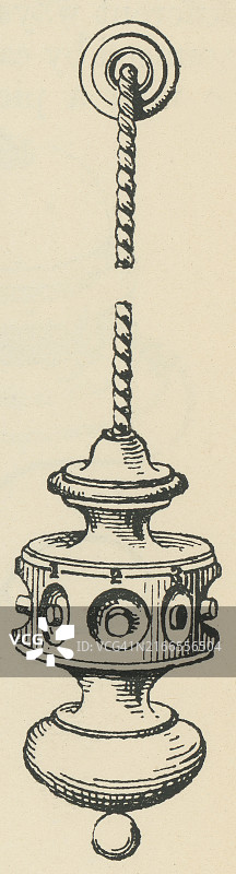 电力：普通门铃古老雕刻插图图片素材