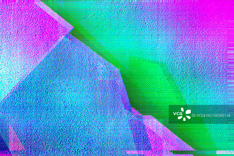 具有鲜艳粉色、蓝色和绿色颜色失真的抽象数字运动故障背景图片素材