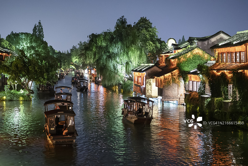 中国浙江乌镇景区夜景图片素材