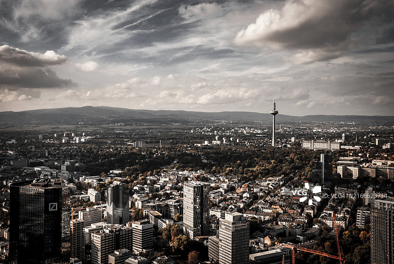 法兰克福多云航拍景观，德国图片素材