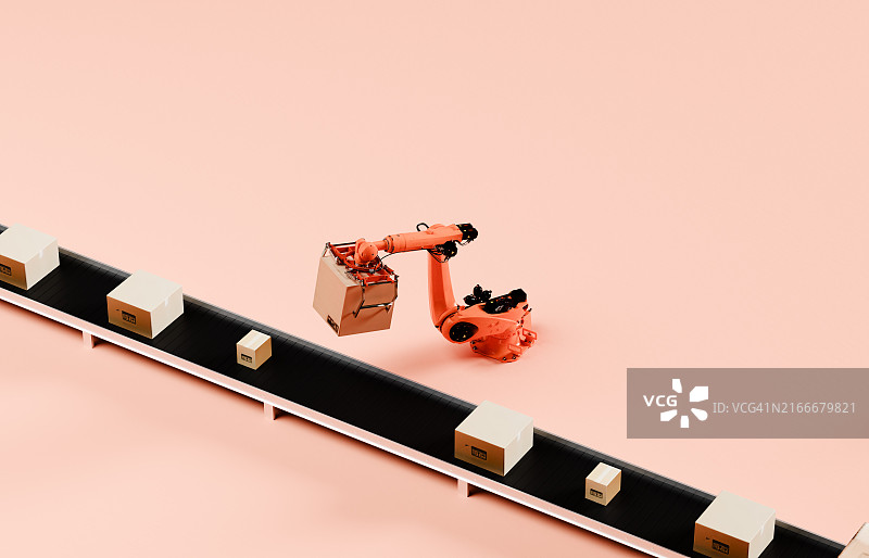 传送带与机器人搬运包裹图片素材