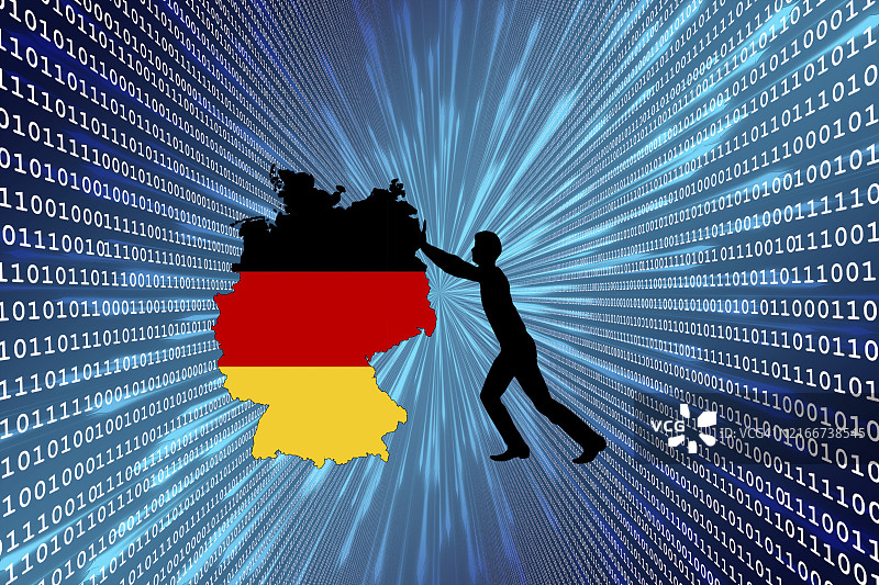 象征图像：促进德国视角，经济，缺乏大数据，工业4.0，对全球网络的热情，数字化项目，互联网，互联网速度，数据传输，创新，缓慢的光纤扩展，数据保护，欧盟，人工智能图片素材