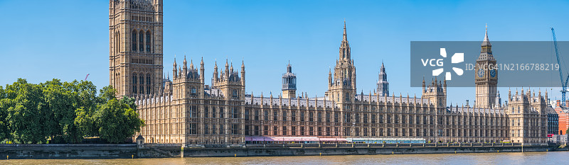 伦敦大本钟、议会大厦和威斯敏斯特宫全景图片素材