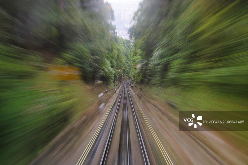 火车的第一人称视角，带运动模糊效果图片素材