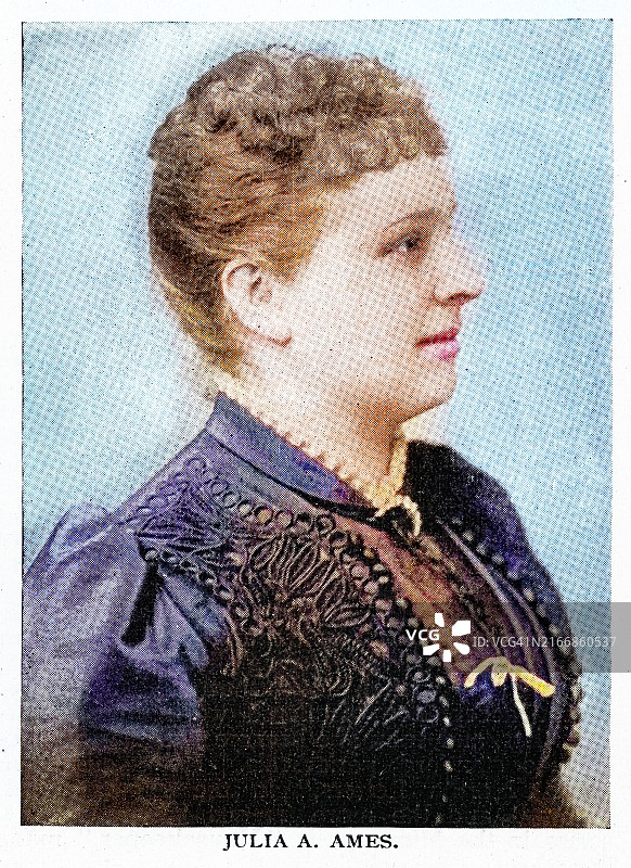 美国记者、编辑和禁酒改革家朱莉娅·A·埃姆斯（1861年10月14日-1891年12月12日）肖像图片素材