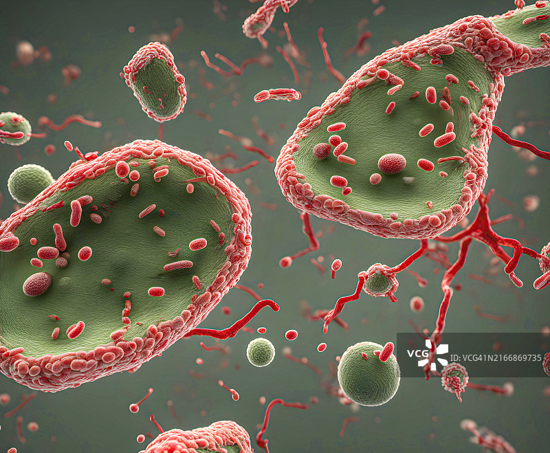 3D病毒细胞攻击DNA链图片素材