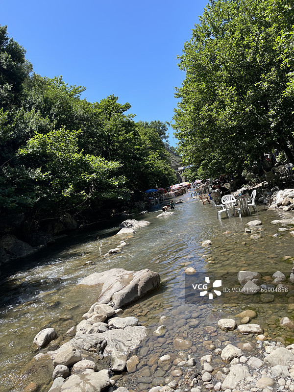 阿尔及利亚树木掩映下的河流风光图片素材