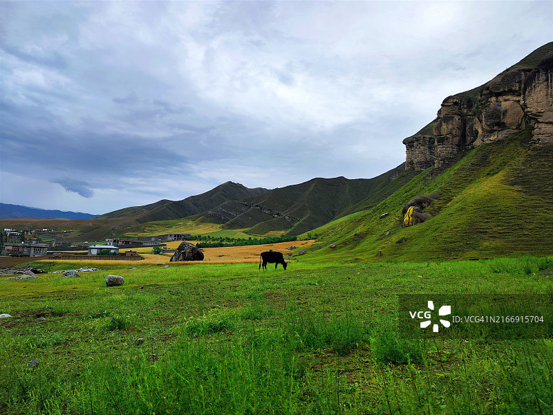 天空衬托下的田野风景图片素材