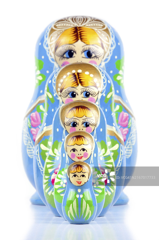 俄罗斯套娃，手绘，白色背景中隔离，下方有阴影图片素材