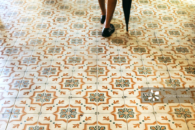 马来西亚槟城乔治市人行道上的瓷砖花纹图片素材