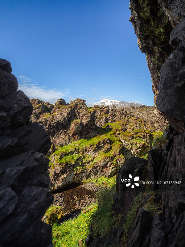 斯奈fell斯冰川国家公园的斯奈fell斯冰川火山景观图片素材