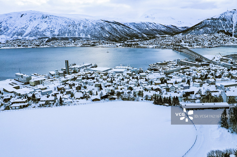 挪威特罗姆瑟冬季航拍图片素材