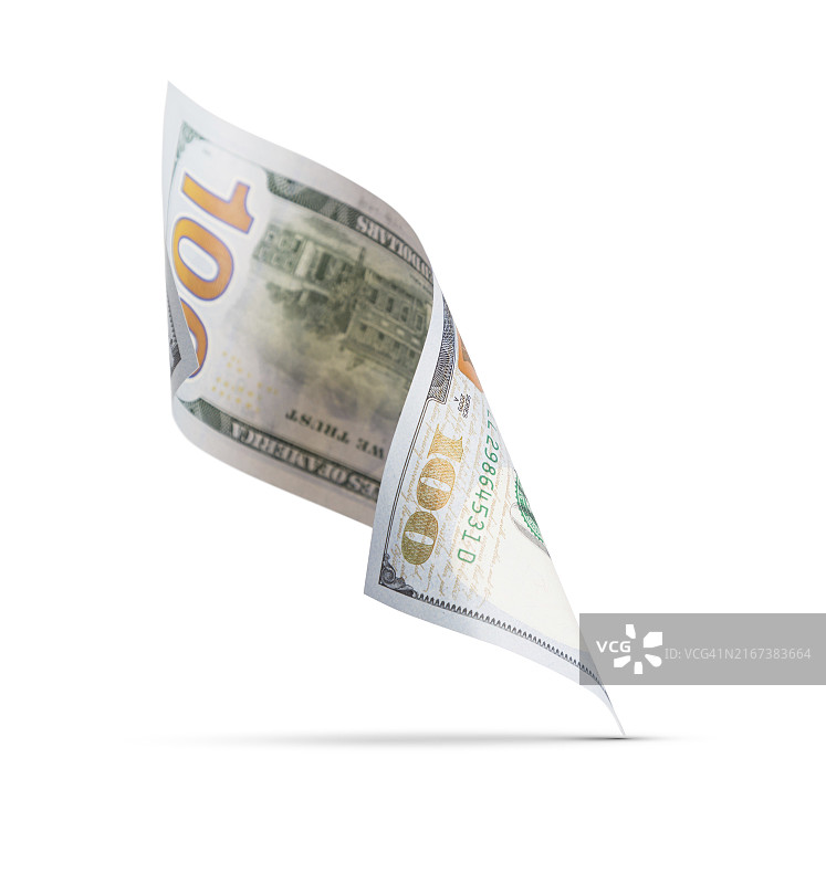 一张百元美钞漂浮在水面，带有阴影图片素材