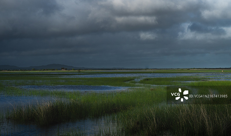 天空衬托下的田野风景图片素材
