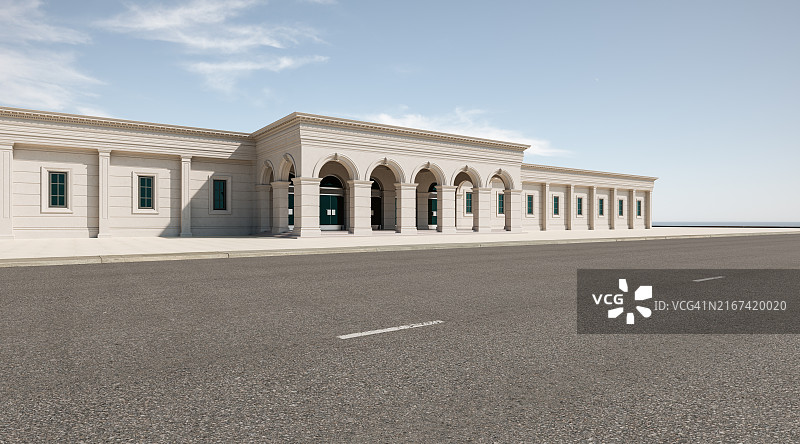 带沥青路面的经典住宅楼外立面图片素材