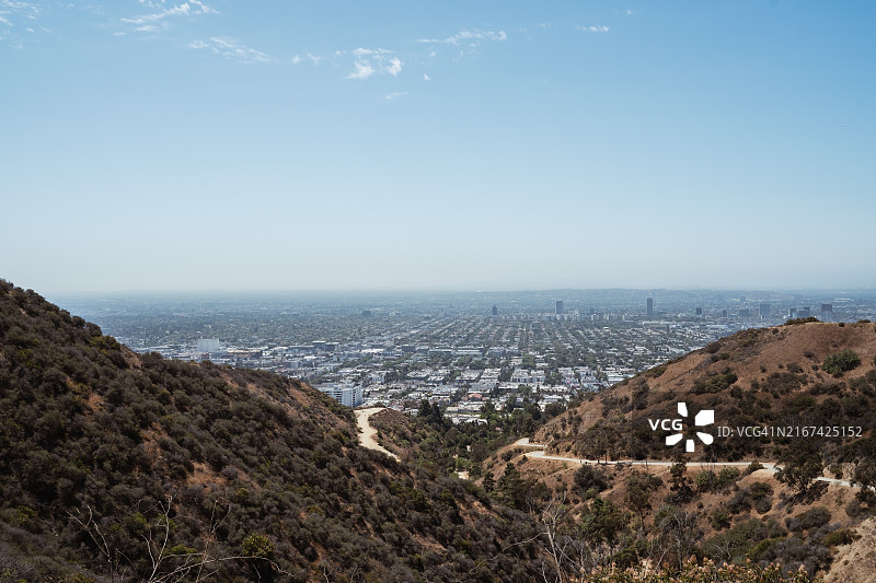 从好莱坞山俯瞰洛杉矶全景，加利福尼亚州，美国图片素材