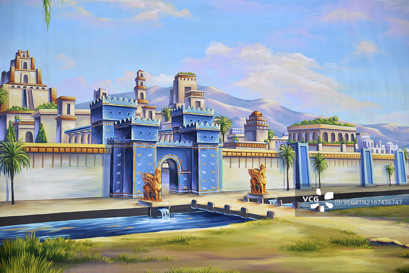 以古巴比伦城入口为主题的剧院背景图片素材