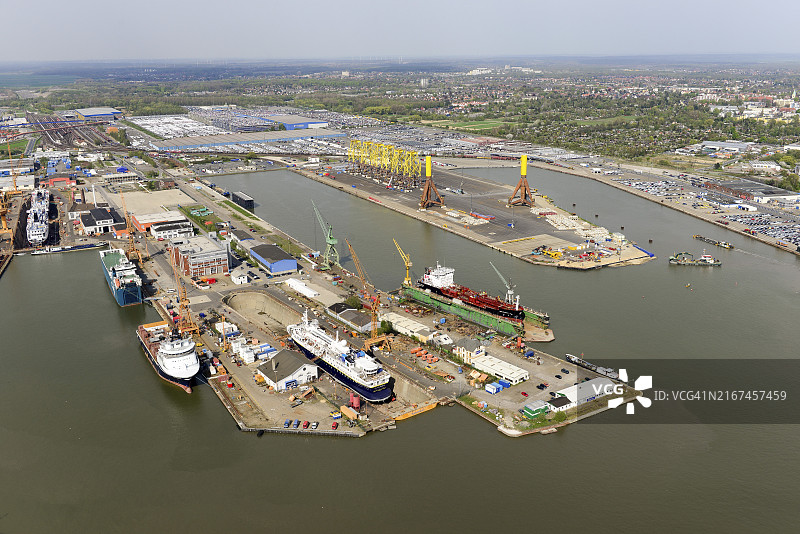 不莱梅哈芬皇帝港航拍照片，德国图片素材