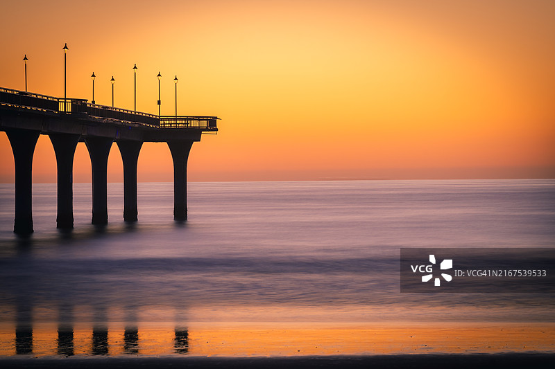 新布莱顿码头日出前的长时间曝光拍摄，基督城，新西兰图片素材