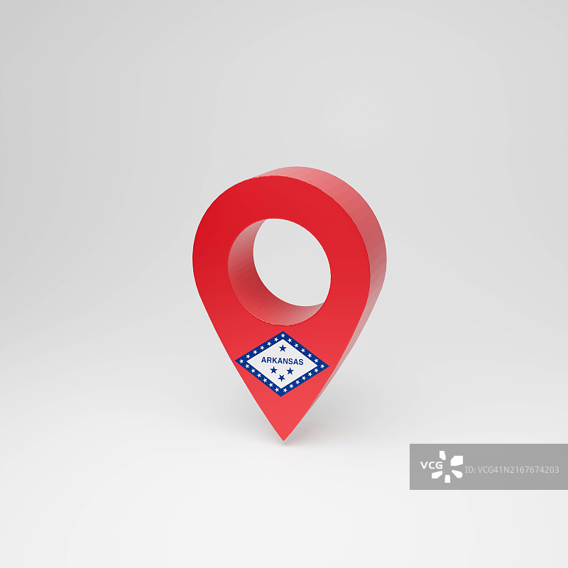 美国州份：阿肯色州旗帜GPS定位图标，白色背景图片素材