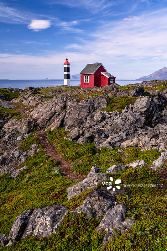 挪威吕根阿尔卑斯山林斯图瓦灯塔图片素材