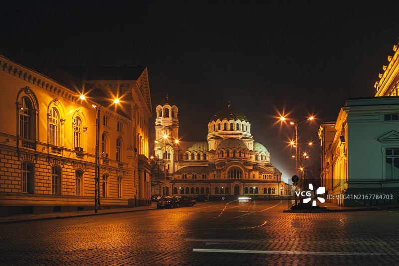 圣诞之夜的圣亚历山大·涅夫斯基大教堂图片素材