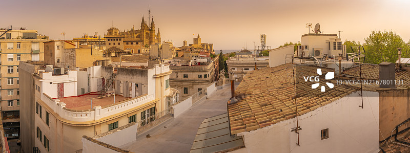 马略卡岛帕尔马圣玛丽亚大教堂及屋顶图片素材