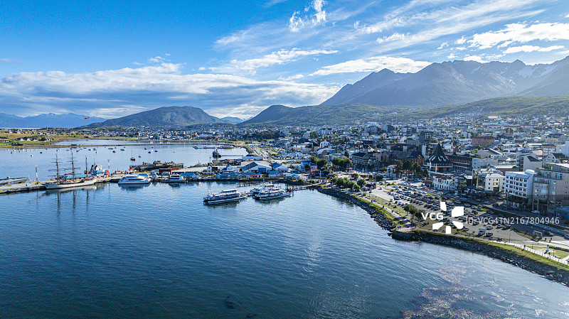 阿根廷火地岛乌斯怀亚比格尔海峡航拍图片素材